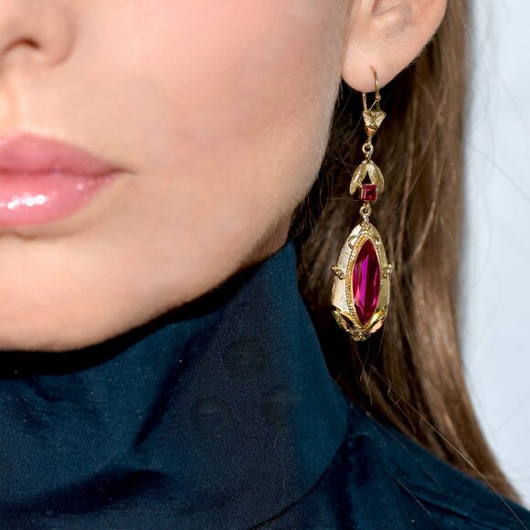 16k Solid Gold Victorian Inspired Marquises Earrings/Danglers - Picture 1 of 7